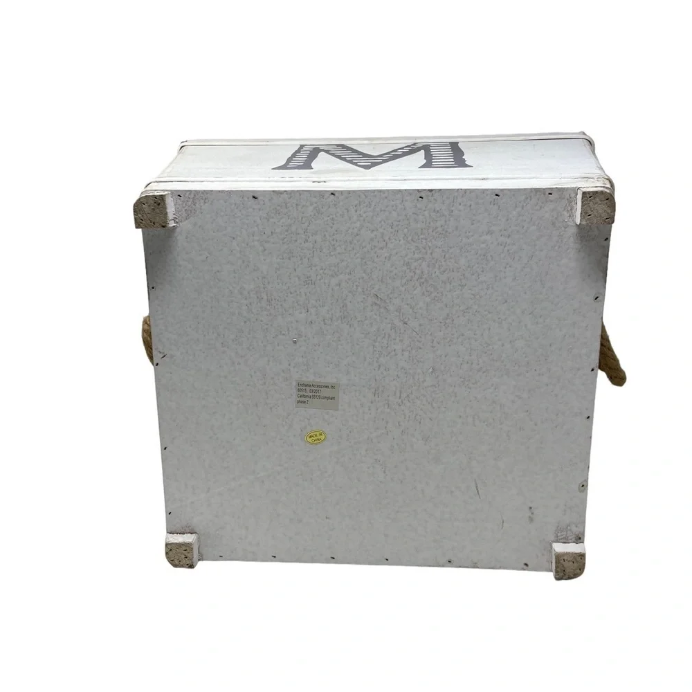 Kirkland | Distressed | Monogram M | Wooden Bin | With Handles